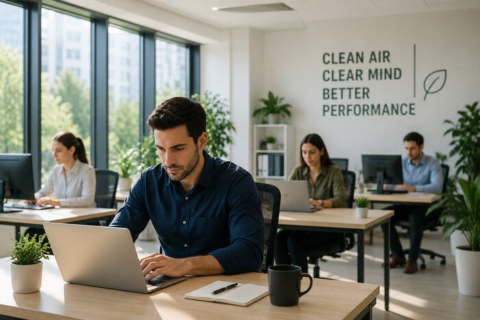 How Clean Indoor Air Improves Employee Productivity and Student Performance employee thinking office