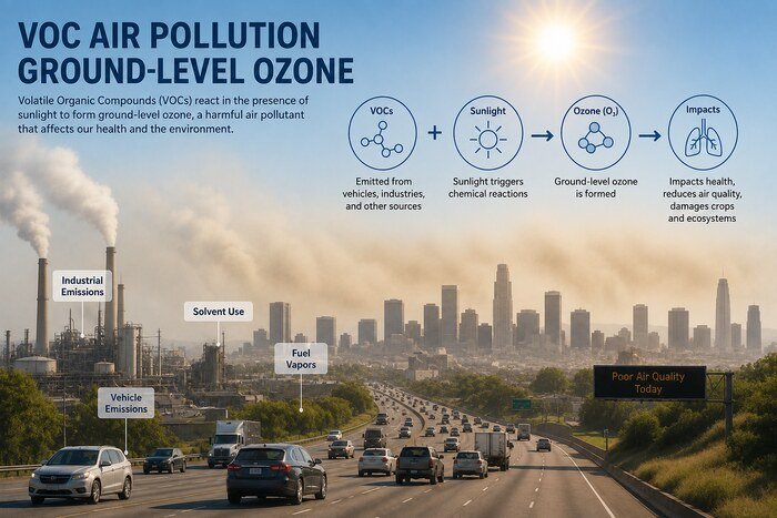 VOC emissions contributing to ground-level ozone and air pollution