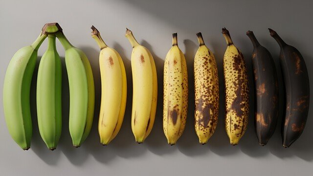 How Do Ethylene Absorbers Extend Fruit Shelf Life? Green and ripe bananas showing how ethylene affects the fruit ripening process
